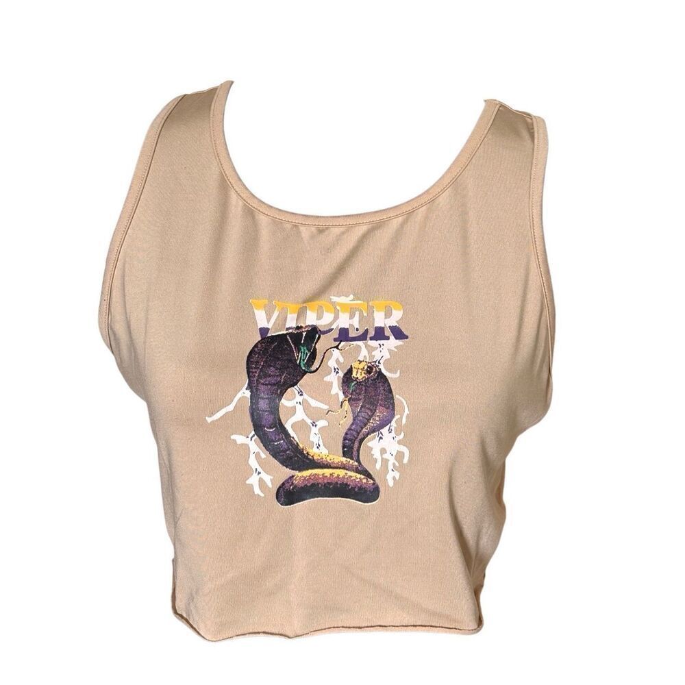 SHEIN Viper Graphic Print Tan Cropped Tank Top Sz Medium